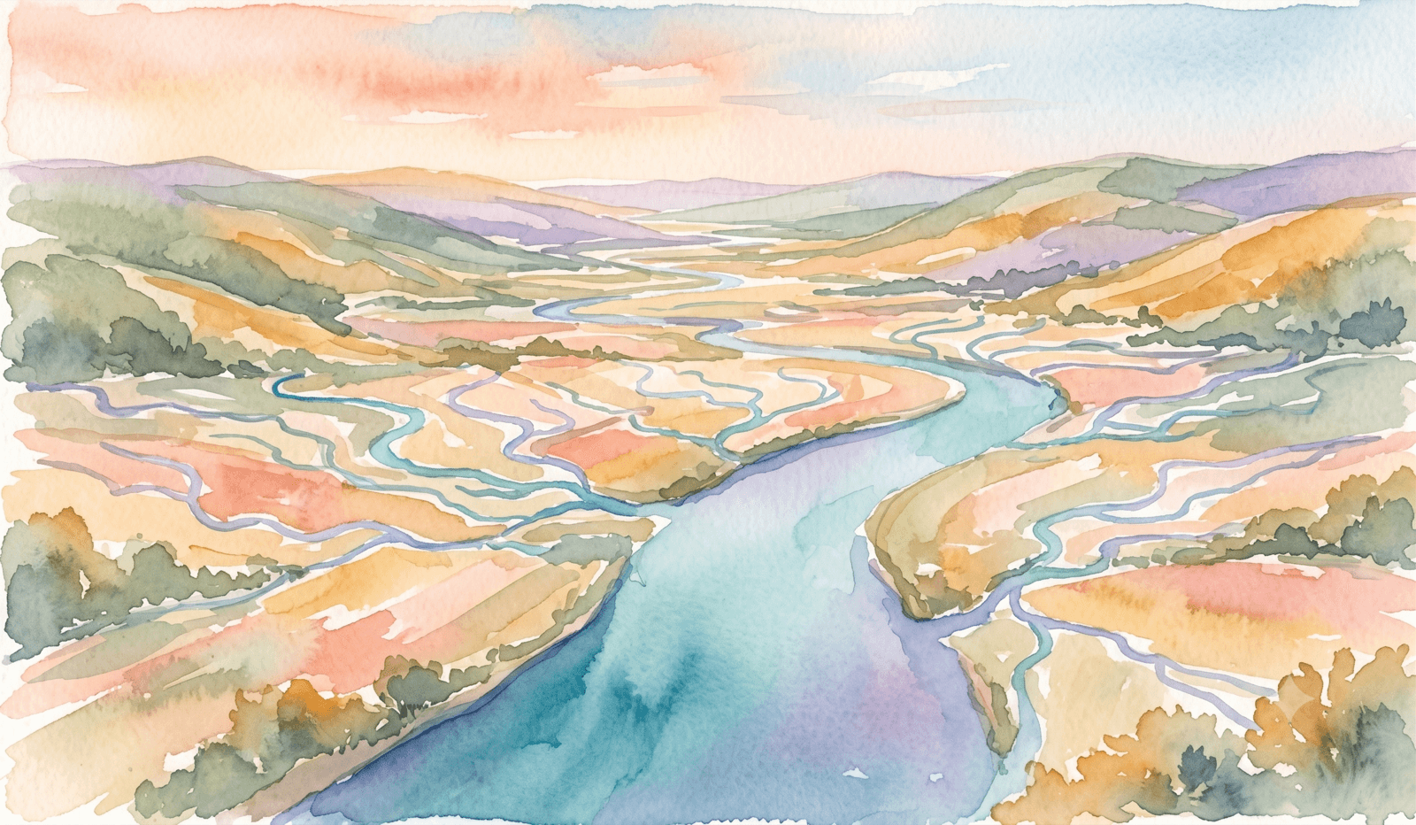 Watercolor of many streams converging into one river, representing the machine learning behind LTV.ai.