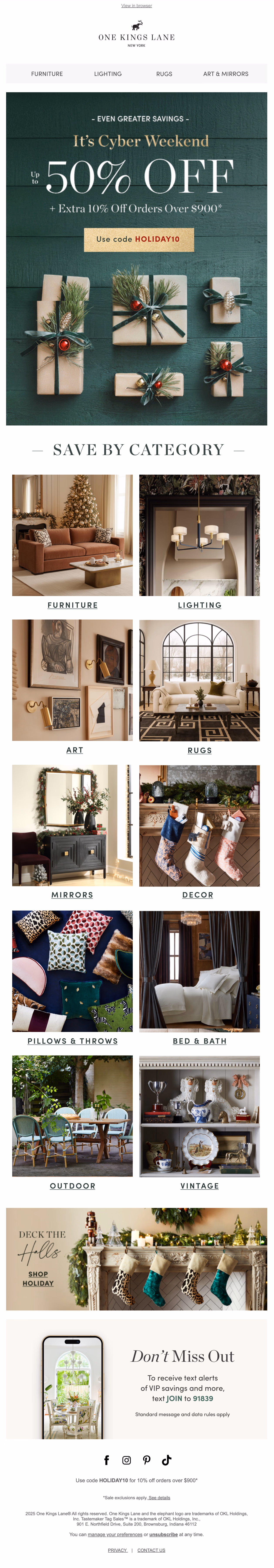 One Kings Lane email created by LTV.ai