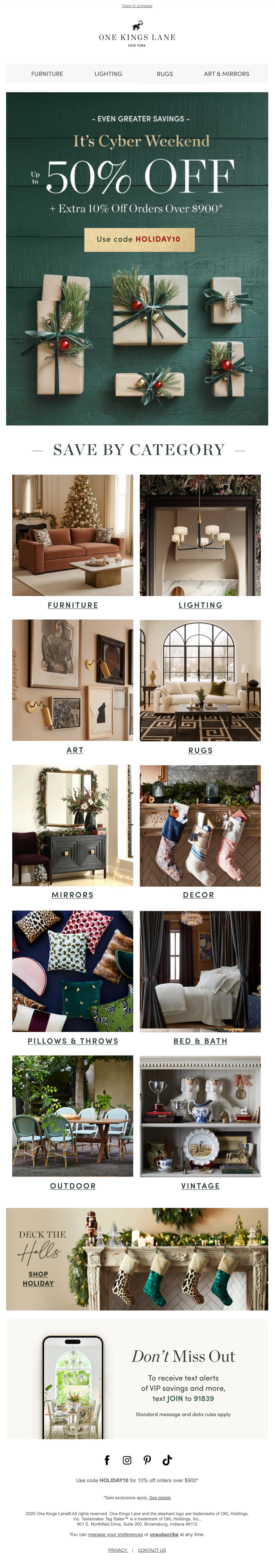 One Kings Lane marketing email built by LTV.ai for a seasonal-refresh win-back campaign for loyal decor buyers