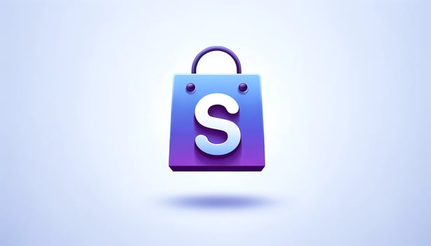DALL·E 2024-02-19 16.03.08 - Create a 3D vector-style horizontal image featuring a shopping bag with an S in the middle. The shopping bag should predominantly be in purple color