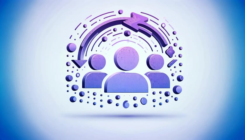 image representing re-engaging lapsed ecommerce customers with icons of people in purple and blue