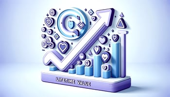 symbols representing lifetime value (LTV) in blue and purple