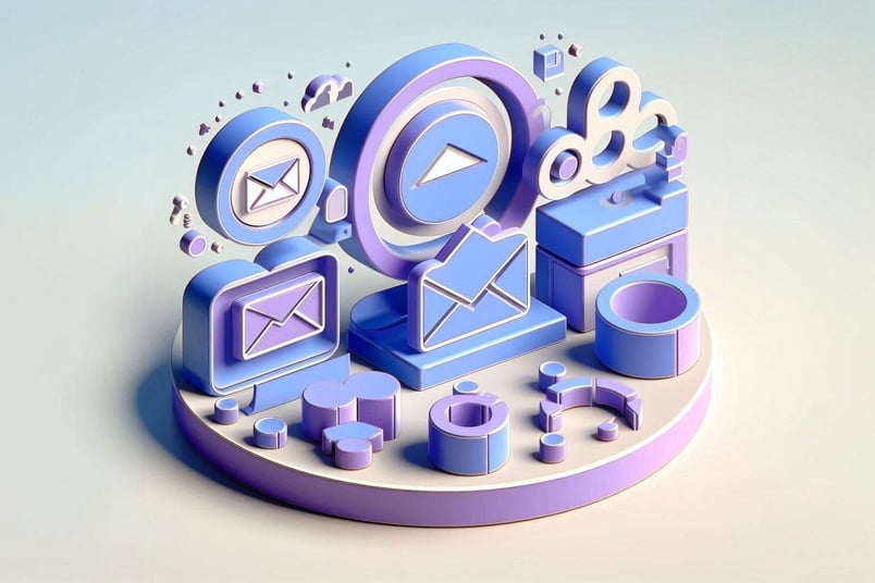 symbols representing "email list segmentation" for ecommerce brands in light blue and purple