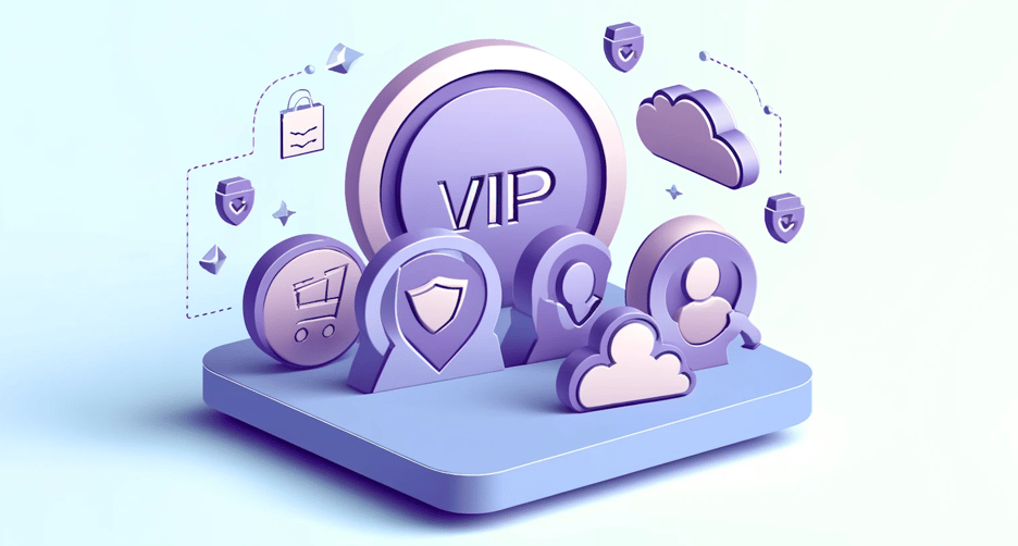 symbols representing VIP customers in ecommerce in purple and light blue colors 