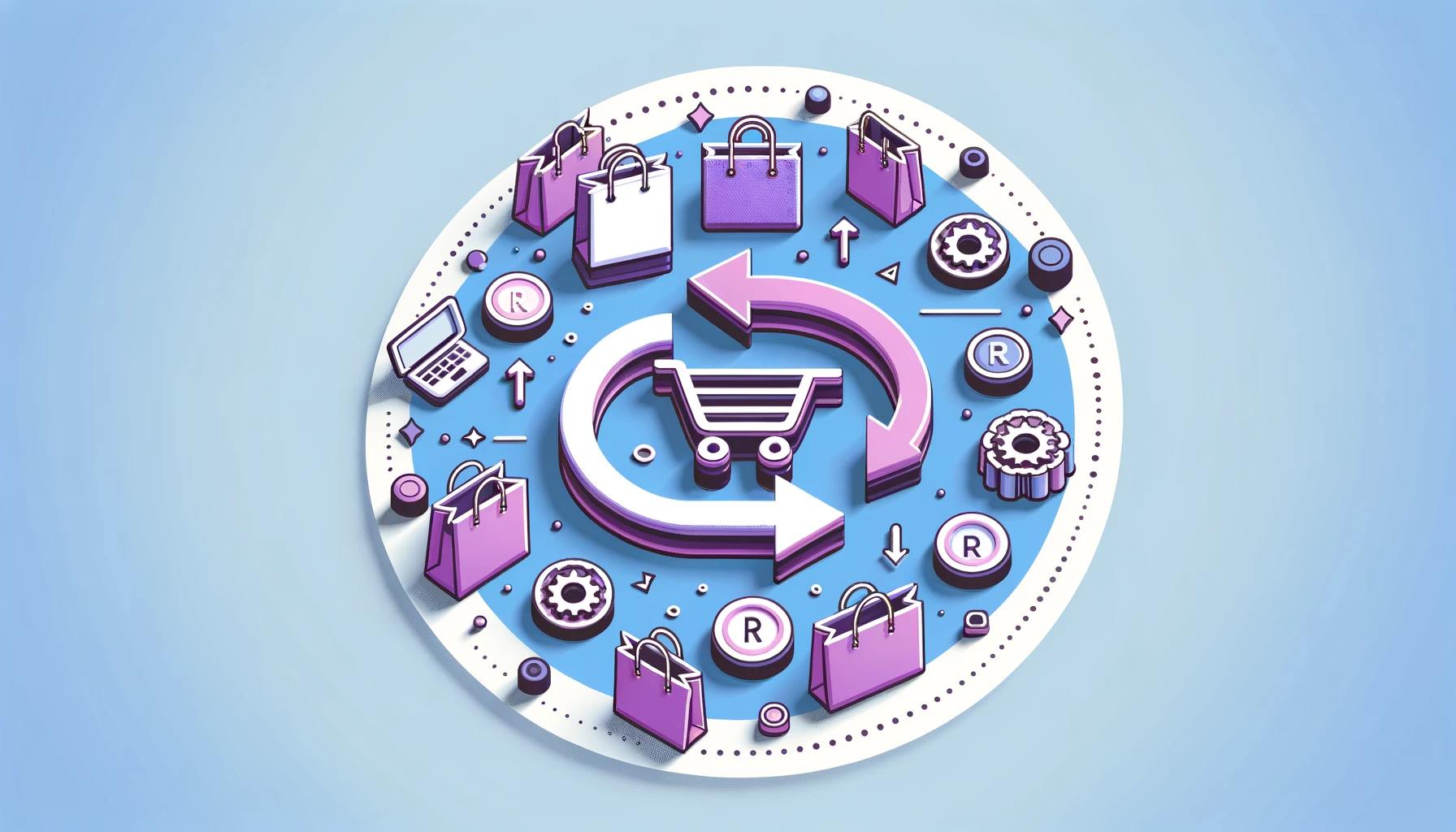 symbols representing repurchase rates in ecommerce in light blue and purple