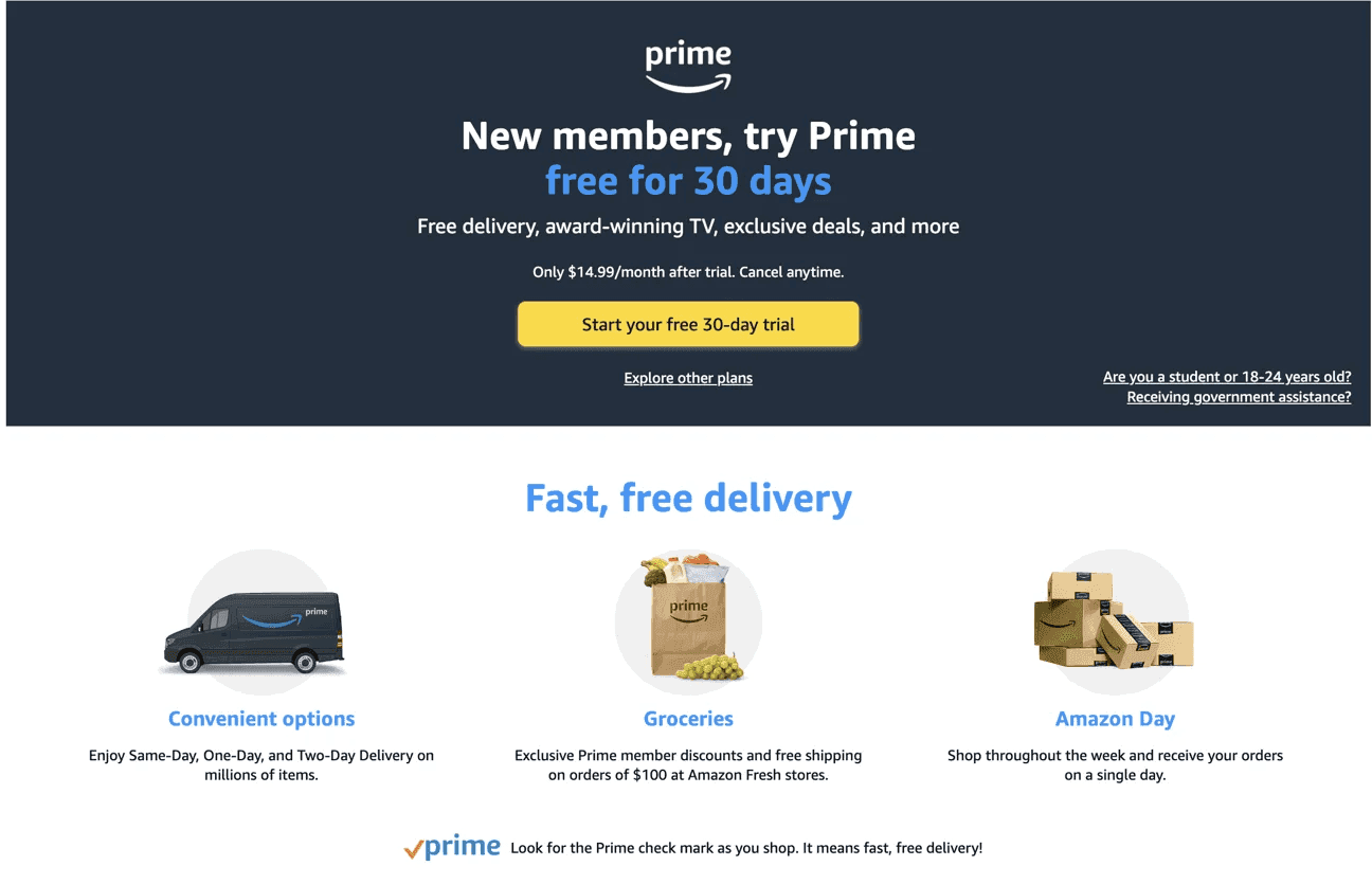 Paid subscription membership concept where customers pay a recurring fee for exclusive shipping perks