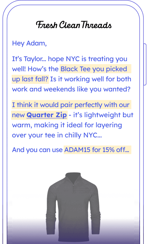 Fresh Clean Threads results showing revenue gains from AI driven Q4 email campaigns